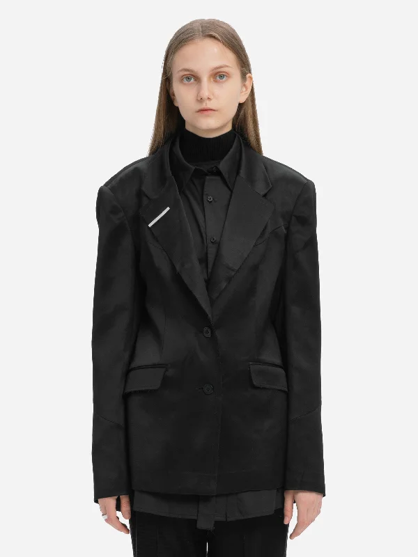 004 - Double Layer Tailored Jacket Zip Front Button Front Snap Front