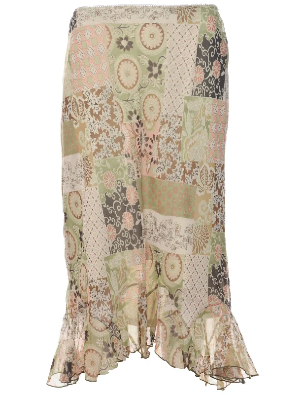 Floral Pattern Y2K Midi Skirt - M chiffon skirt delicate