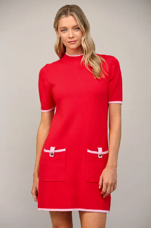 Mock Neck Sweater Mini Dress Elegant Classic Vintage