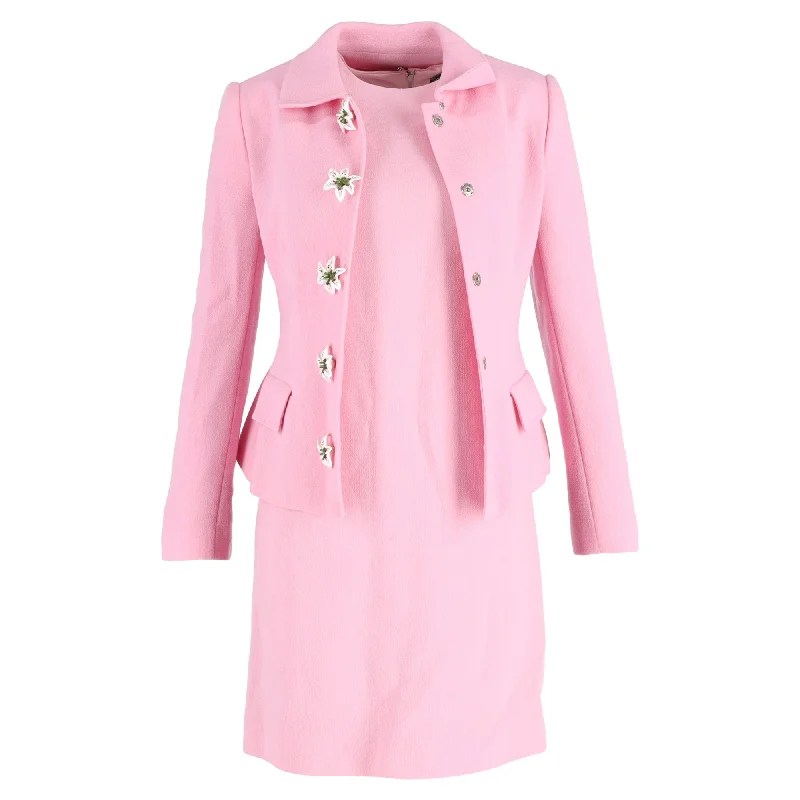 Dolce & Gabbana Single-Breasted Jacket With Shift Dress in Pink Wool Lace Jacket Ribbed Jacket Sequined Jacket Dolce & Gabbana Single-Breasted Jacket With Shift Dress in Pink Wool Lace Jacket Ribbed Jacket Sequined Jacket