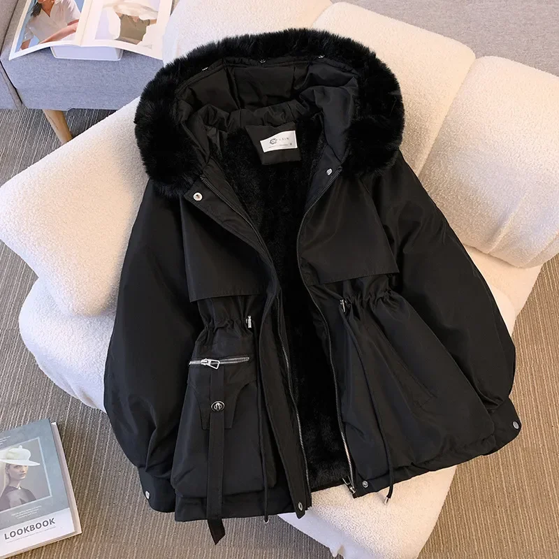 Parker Women Winter Down Cotton-Padded Jacket Fashion Fleece-Lined Thick Fur Collar Hooded One-Piece Coat Front Pockets Side Pockets Patch Pockets Parker Women Winter Down Cotton-Padded Jacket Fashion Fleece-Lined Thick Fur Collar Hooded One-Piece Coat Front Pockets Side Pockets Patch Pockets