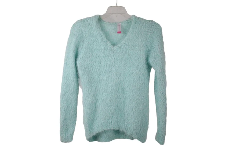 No Boundaries Blue Fuzzy Silver Shimmer Sweater | XL Velvet Chenille Corduroy