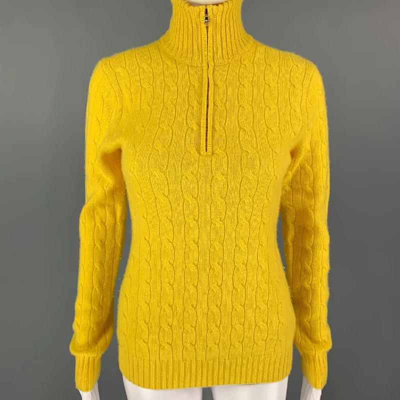 RALPH LAUREN Size M Yellow Cashmere Cable Turtleneck Sweater Terry Blend Velvet Blend Canvas Blend RALPH LAUREN Size M Yellow Cashmere Cable Turtleneck Sweater Terry Blend Velvet Blend Canvas Blend