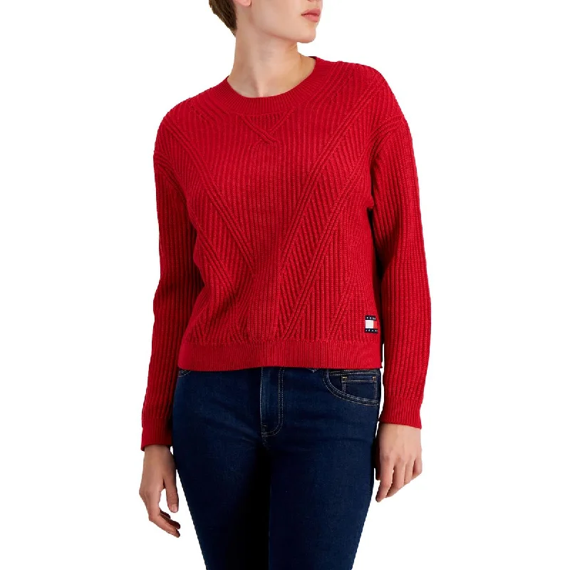Tommy Jeans Womens Crew Neck Long Sleeve Crewneck Sweater Layered Multi-layer Single Layer