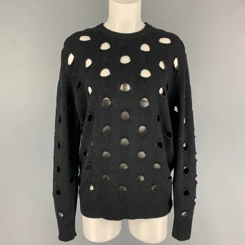 EACH X OTHER Size S Black Merino Wool Distressed Crew-Neck Sweater Front Pockets Side Pockets Patch Pockets EACH X OTHER Size S Black Merino Wool Distressed Crew-Neck Sweater Front Pockets Side Pockets Patch Pockets