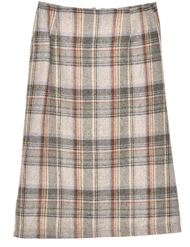 Checked Grey Midi Skirt - M mini skirt trendy