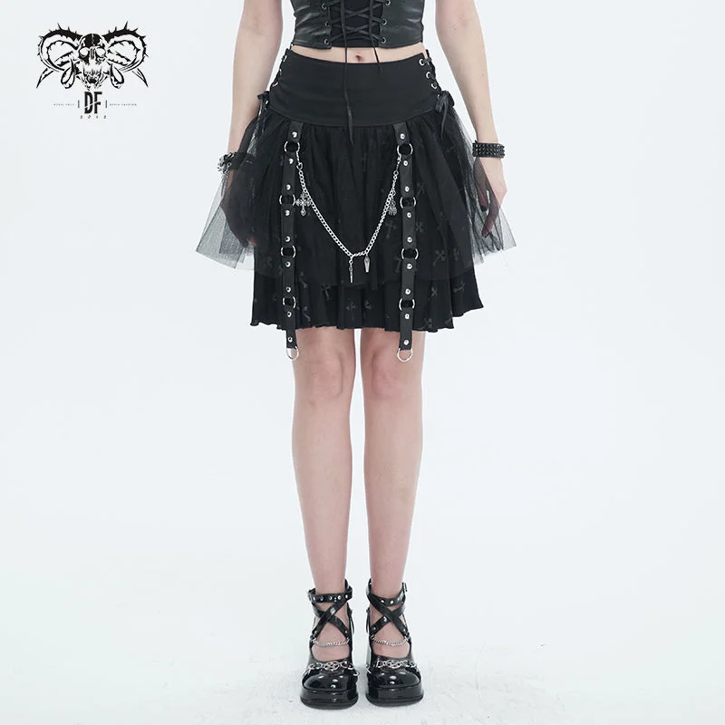SKT15701 Black cross printed skirt cashmere skirt fine