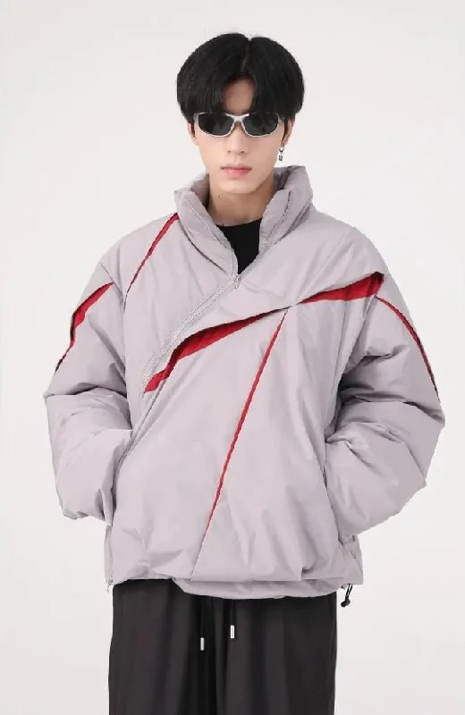 Y2K Asymmetrical Zipper Puffer Jacket Mesh Jacket Canvas Jacket Denim Jacket