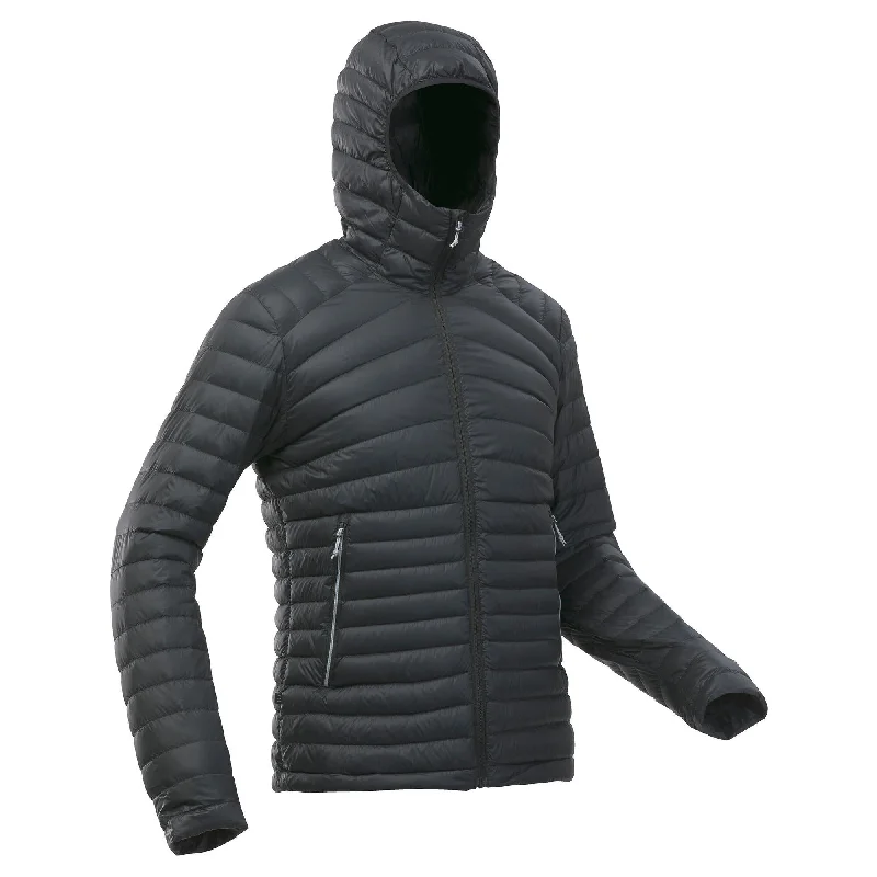 Forclaz Men's MT100 Hooded Down Puffer Jacket Welt Pockets Slit Pockets Flap Pockets Forclaz Men's MT100 Hooded Down Puffer Jacket Welt Pockets Slit Pockets Flap Pockets