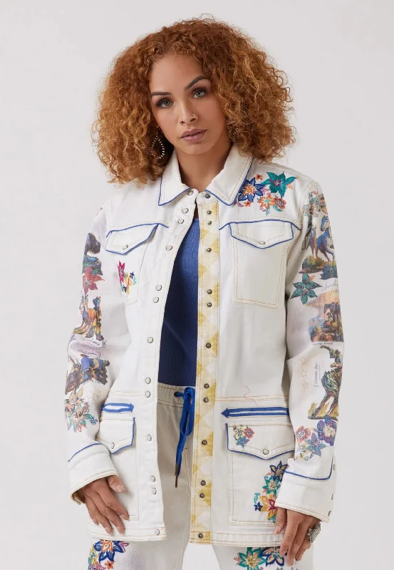 Double D Ranch Long White Ranch Romance Denim Jacket C3330 Bomber Jacket Anorak Windbreaker