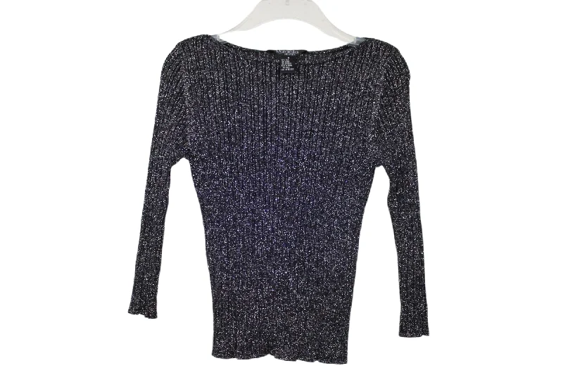 Rafaella Black Shimmer Knit Sweater | S Chenille Fabric Brocade Fabric Lace Fabric
