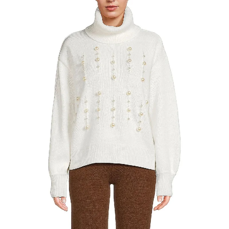 Karl Lagerfeld Paris Womens Embellished Long Sleeve Turtleneck Sweater Real Fur Shearling Chenille Karl Lagerfeld Paris Womens Embellished Long Sleeve Turtleneck Sweater Real Fur Shearling Chenille