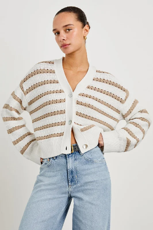 Geneva Sweater - Ivory Oat Stripe Open Front Closed Front Wrap Front