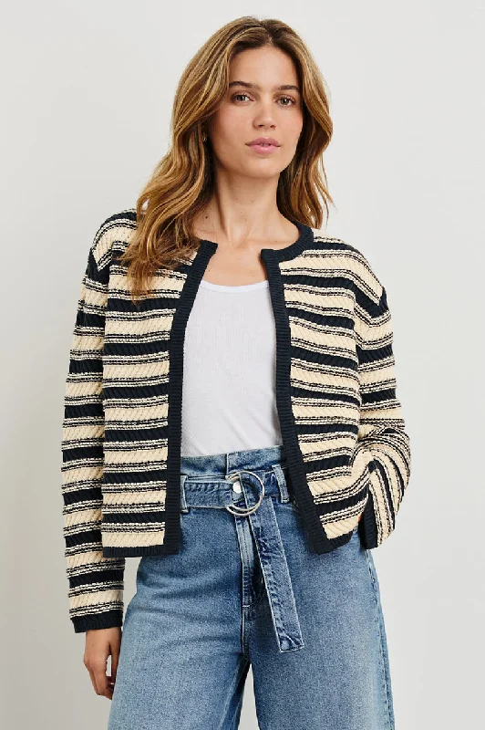 Nelly Sweater - Navy Oat Stripe Cable Knit Ribbed Knit Lace Knit