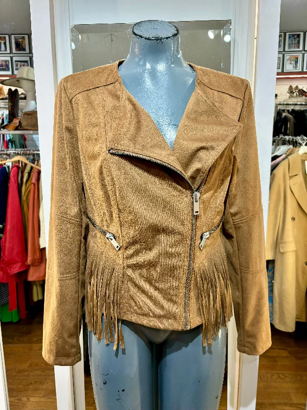 80’s Brown Suede Zip Fringe Jacket By Black Rivet Jacket Blazer Coat