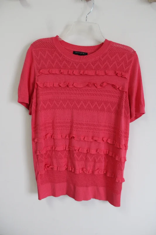 Banana Republuc Bubblegum Pink Knit Short Sleeved Sweater | L Fitted Loose Oversized Banana Republuc Bubblegum Pink Knit Short Sleeved Sweater | L Fitted Loose Oversized