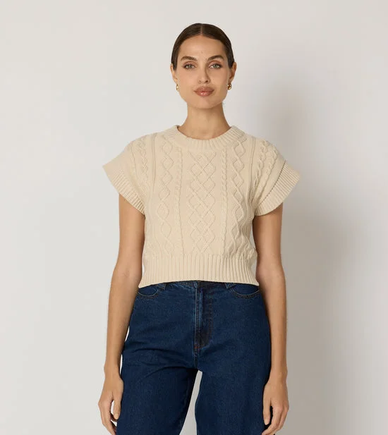 Gigi Sweater Vest - Cream Mesh Fabric Canvas Fabric Denim Fabric