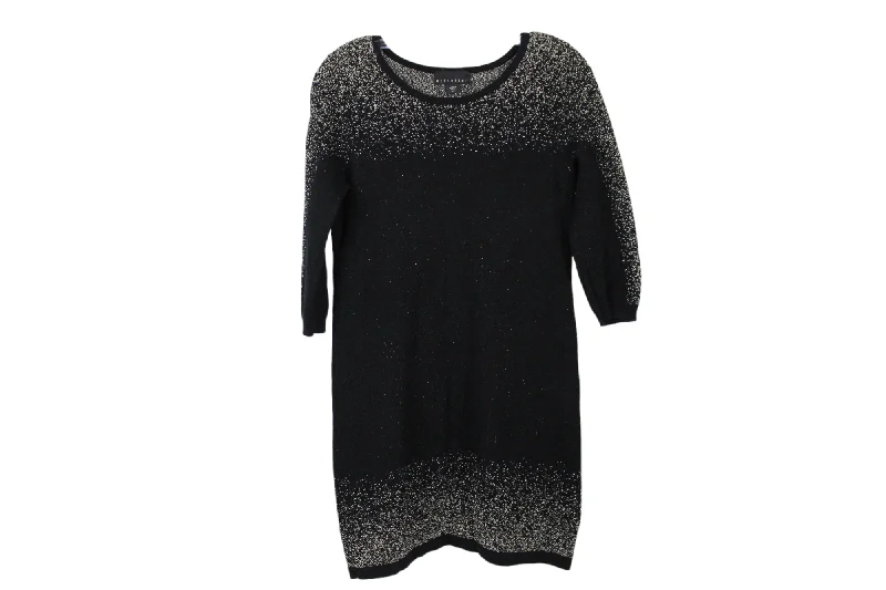 Attention Black Gold Knit Sweater Dress | M Tailored Straight A-Line
