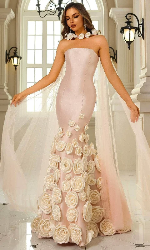 Terani Couture 251GL4184 - Mermaid Skirt 3D Floral Evening Gown leather skirt sleek