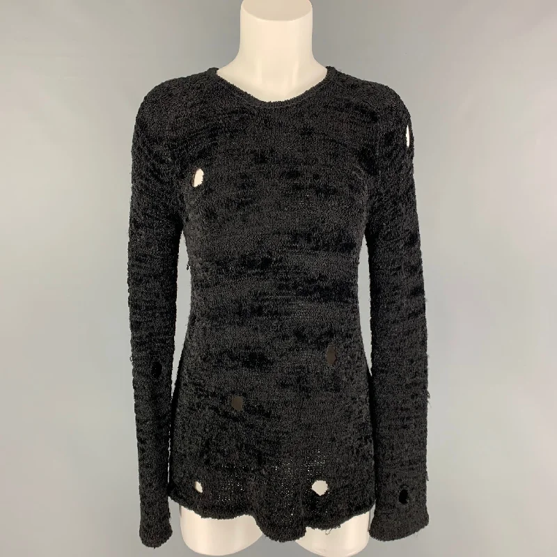 ALEXANDER WANG Size S Black Knit Textured Distressed Sweater Welt Pockets Slit Pockets Flap Pockets ALEXANDER WANG Size S Black Knit Textured Distressed Sweater Welt Pockets Slit Pockets Flap Pockets