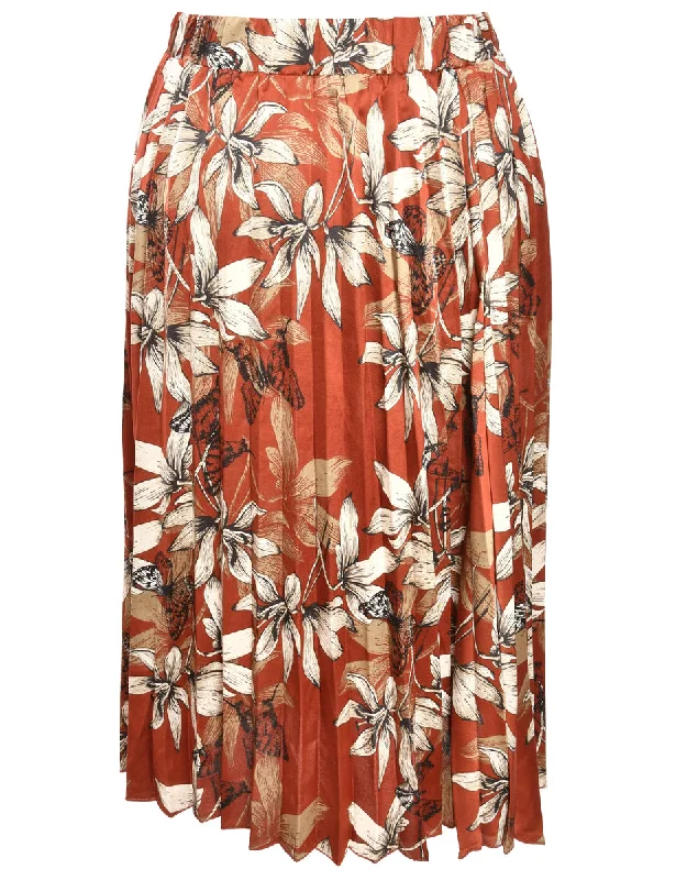 Floral Print Dark Brown Maxi Skirt - S lace skirt feminine