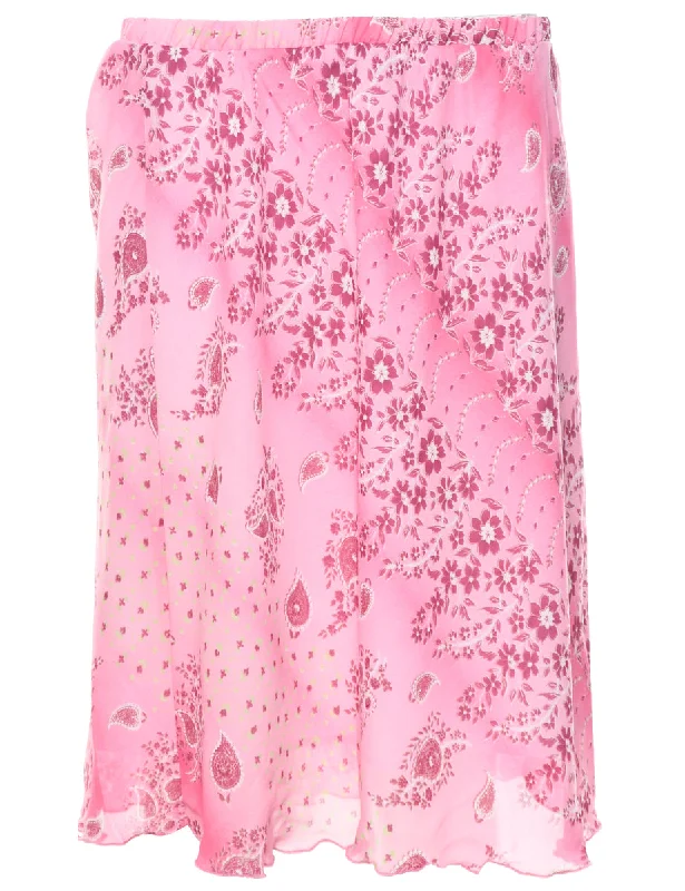 Floral Pattern Y2K Midi Skirt - L silk skirt luxurious