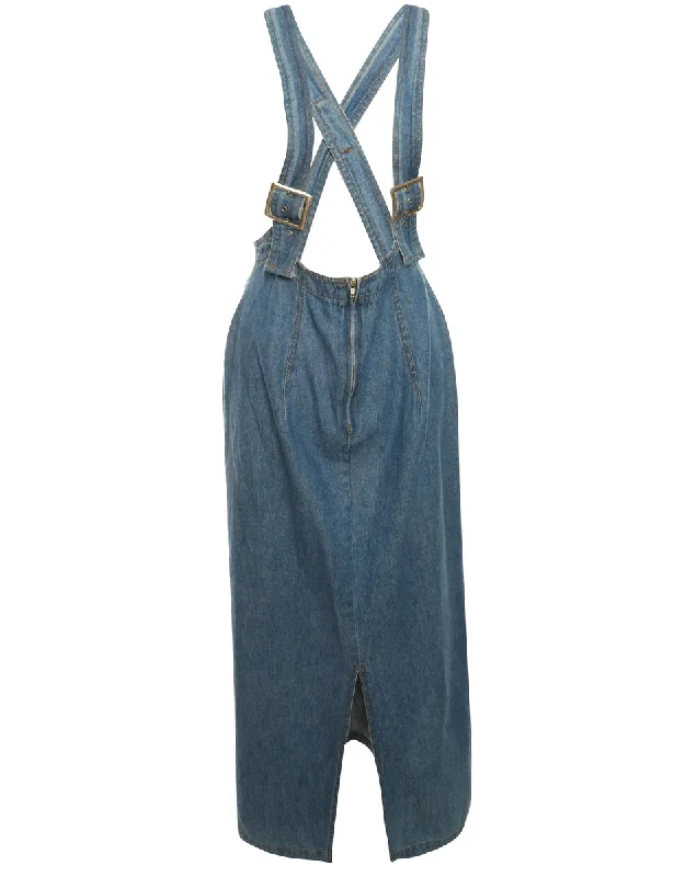 Denim Maxi Skirt With Straps - L chiffon skirt delicate