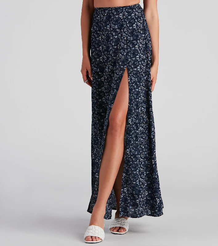 Kaleidoscope Boho Slit Maxi Skirt zip skirt side