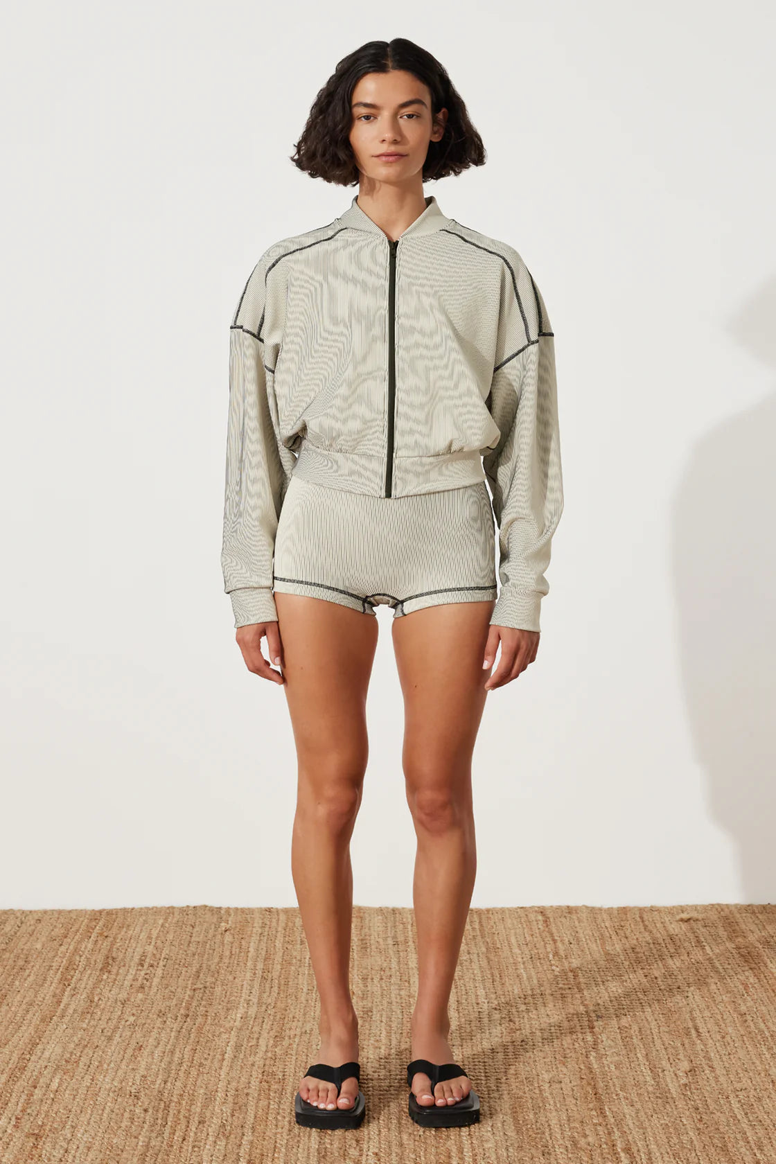 STRIPE RIB JACKET - COCONUT Faux Fur Jacket Real Fur Jacket Shearling Jacket