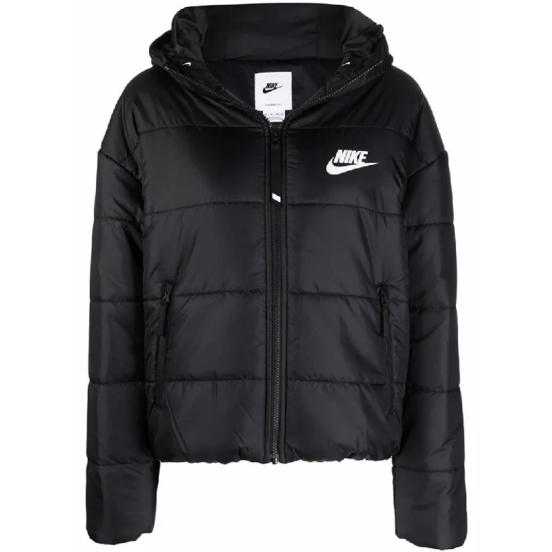 Nike Large Swoosh Logo Black Puffer Jacket Satin Jacket Silk Jacket Chiffon Jacket