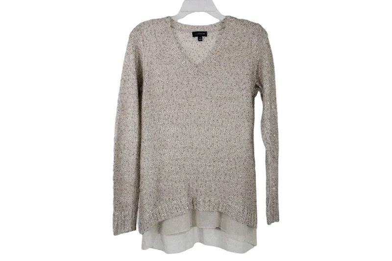 The Limited Tan Sequined Sweater | XS Zippered Buttoned Snapped