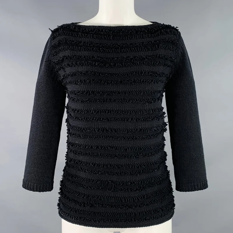 MAX MARA Size S Black Knit Textured 3/4 Sleeves Sweater Thin Thick Dense