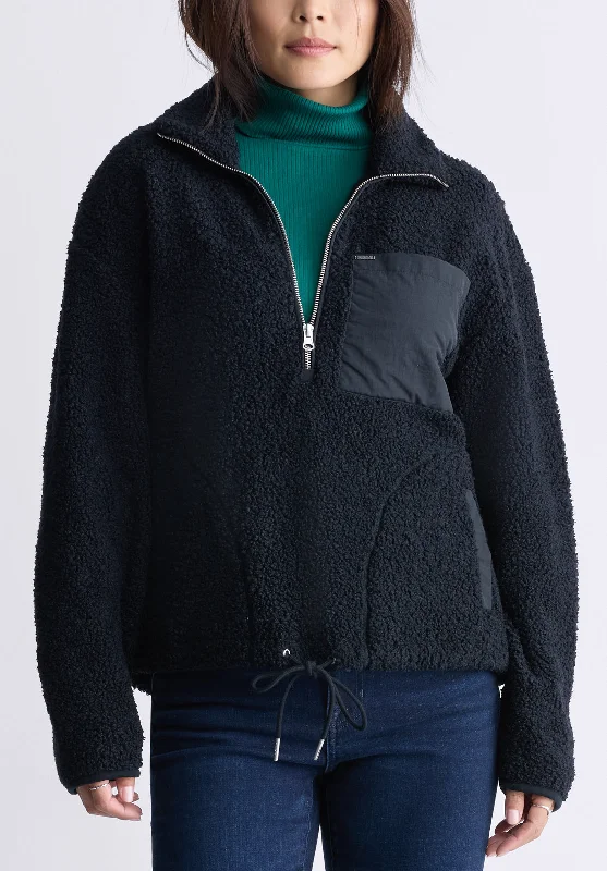 Sena Women's Sherpa Jacket with Chest Pocket, Black - JK0036F Boat Neck Shawl Collar Notched Collar Sena Women's Sherpa Jacket with Chest Pocket, Black - JK0036F Boat Neck Shawl Collar Notched Collar