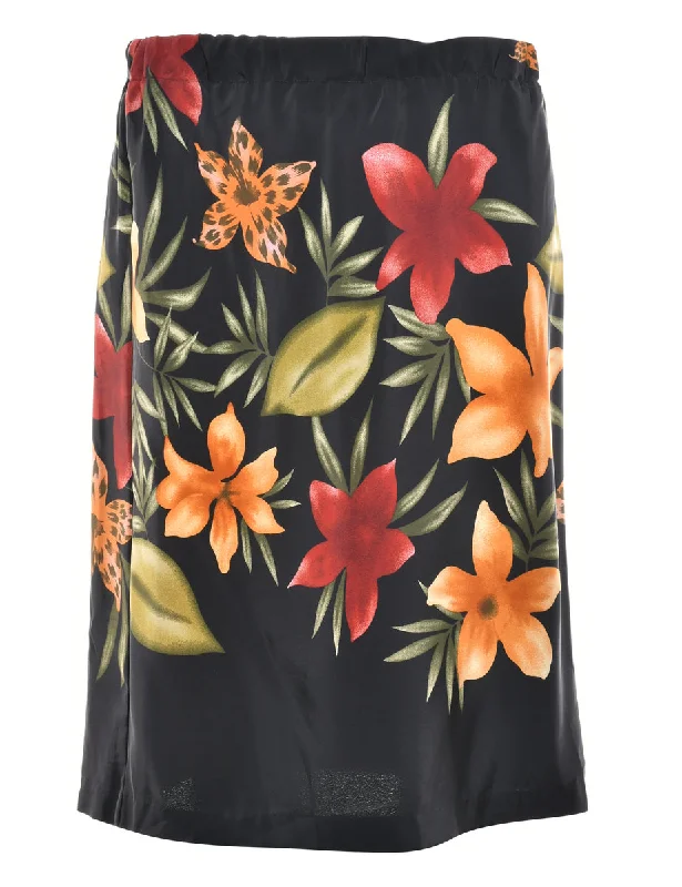 Floral Print Midi Skirt - M denim skirt casual