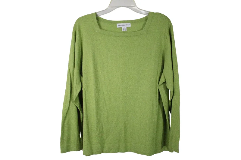 August Max Woman Green Knit Sweater | 1X Faux Fur Fabric Real Fur Fabric Shearling Fabric