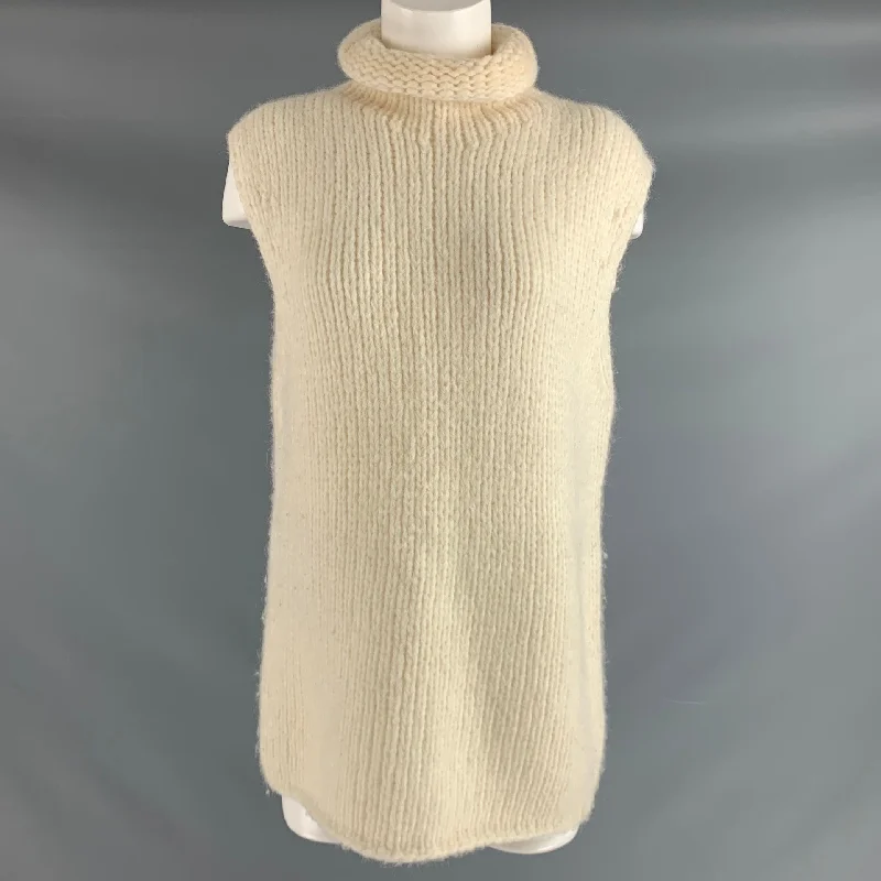 THEORY Size M Cream Alpaca Blend Sleeveless Sweater Silk Blend Satin Velvet