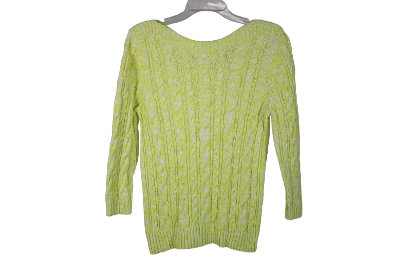 Lands' End Neon Yellow Sweater | M Petite Turtle Neck Boat Neck Asymmetrical Neck