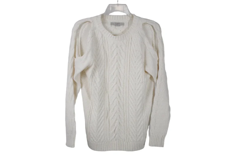 LOFT Cream Knit Cold Shoulder Sweater | M Lace Blend Ribbed Blend Corduroy Blend