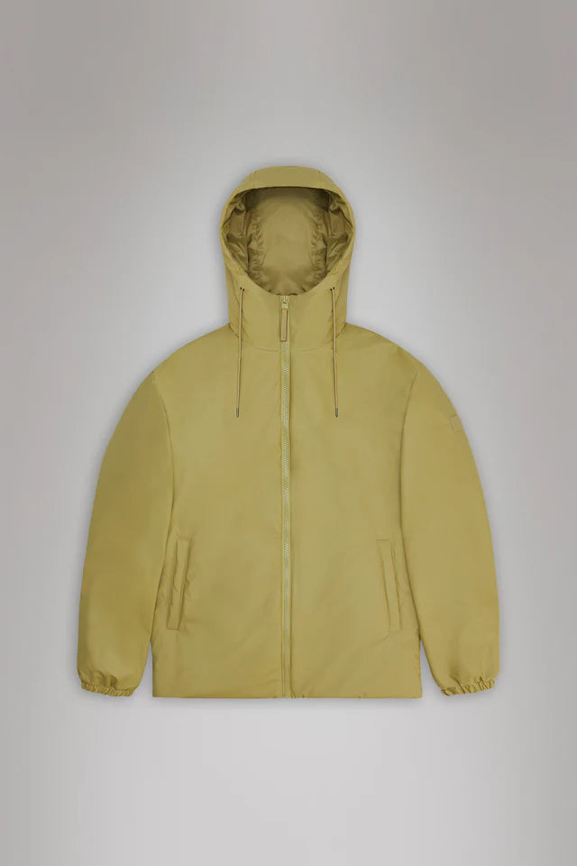 Rains Lohja Insulated Jacket Khaki Zippered Front Buttoned Front Snap Front