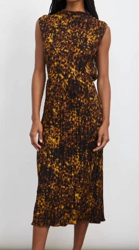 Stella Accordion Pleat Midi Skirt In Tortoise velvet skirt plush