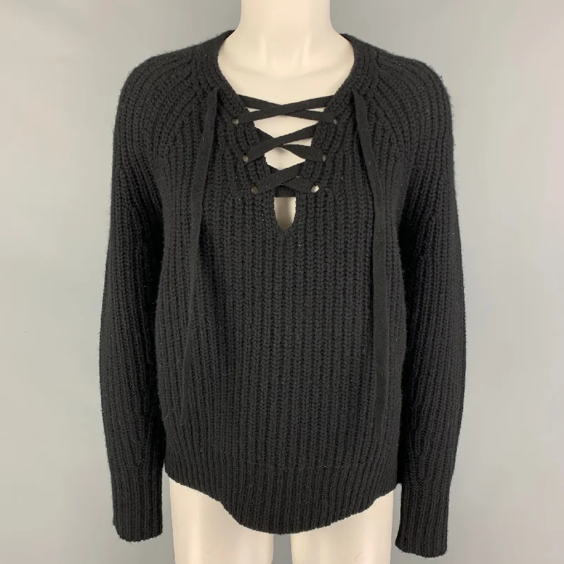 NILI LOTAN Size XS Black Cashmere Chunky Knit Sweater Ribbed Striped Patterned