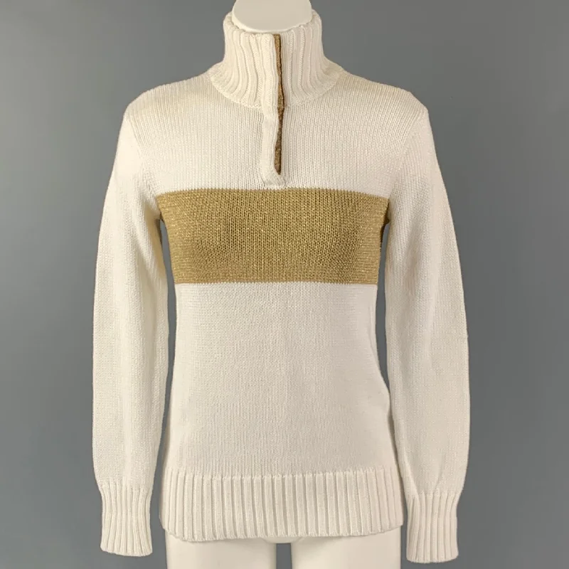 RALPH LAUREN Size XS Cream Gold Cotton Blend Color Block Sweater Layered Multi-layer Single Layer