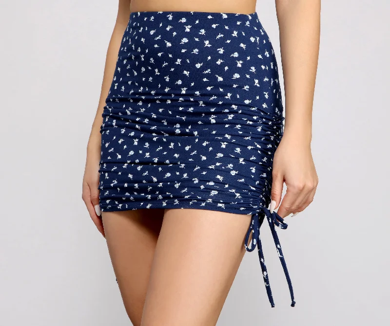 Struck By Florals Ruched Mini Skirt silk skirt luxurious