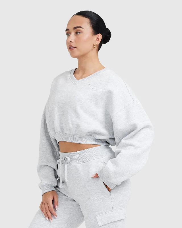 All Day Est 2020 Crop V-Neck Sweatshirt | Light Grey Marl