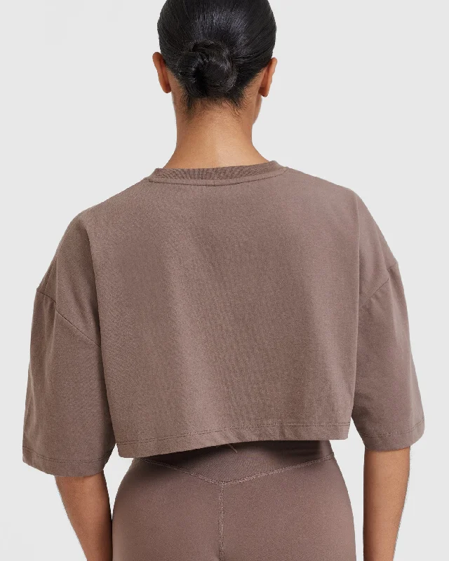 Classic Relaxed Crop Lightweight T-Shirt | Cool Brown