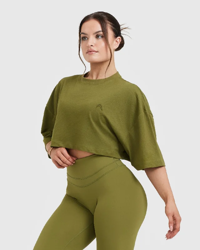 Classic Relaxed Crop Lightweight T-Shirt | Olive Green