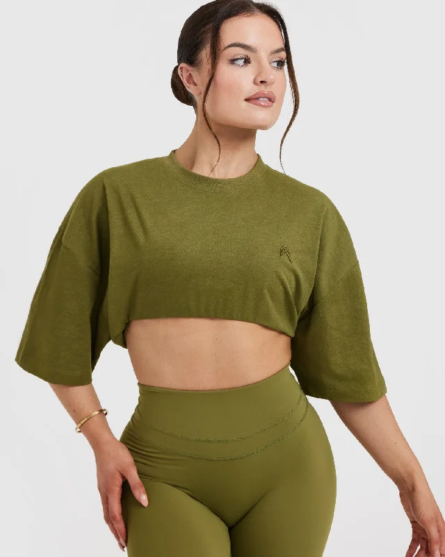 Classic Relaxed Crop Lightweight T-Shirt | Olive Green