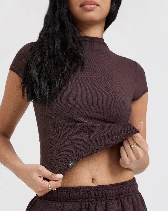 Mellow Rib Mid Mock Neck T-Shirt | Plum Brown