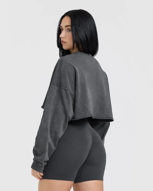 Raw Lounge Crop Sweatshirt | Coal