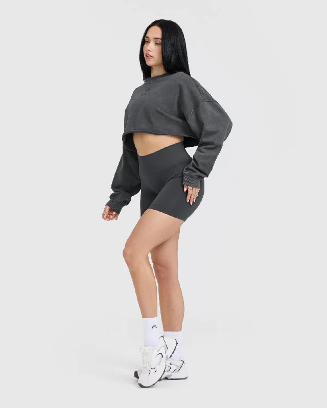 Raw Lounge Crop Sweatshirt | Coal